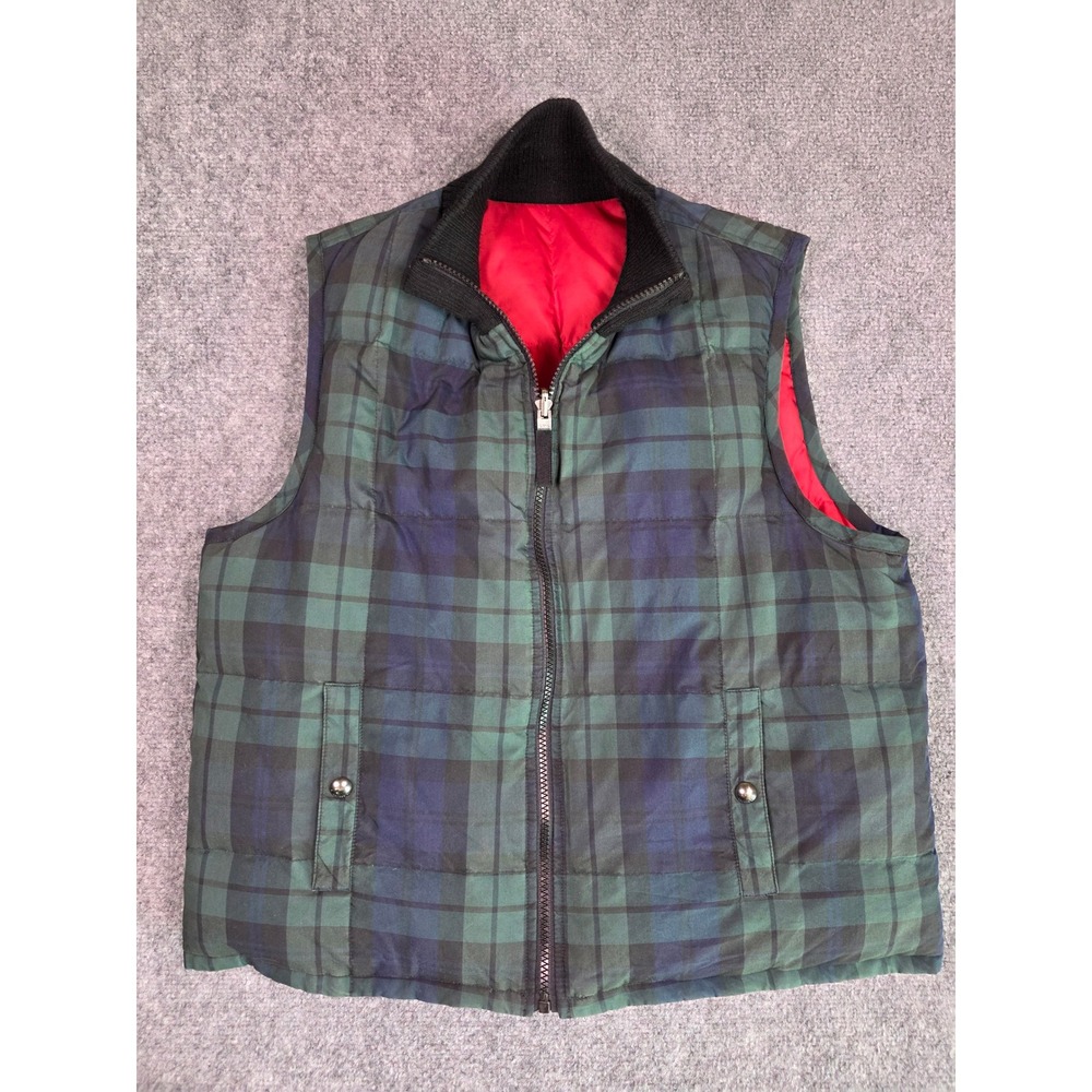 Lauren Ralph Lauren Reversible Puffer Vest Womens L Green Plaid Red Down Filled